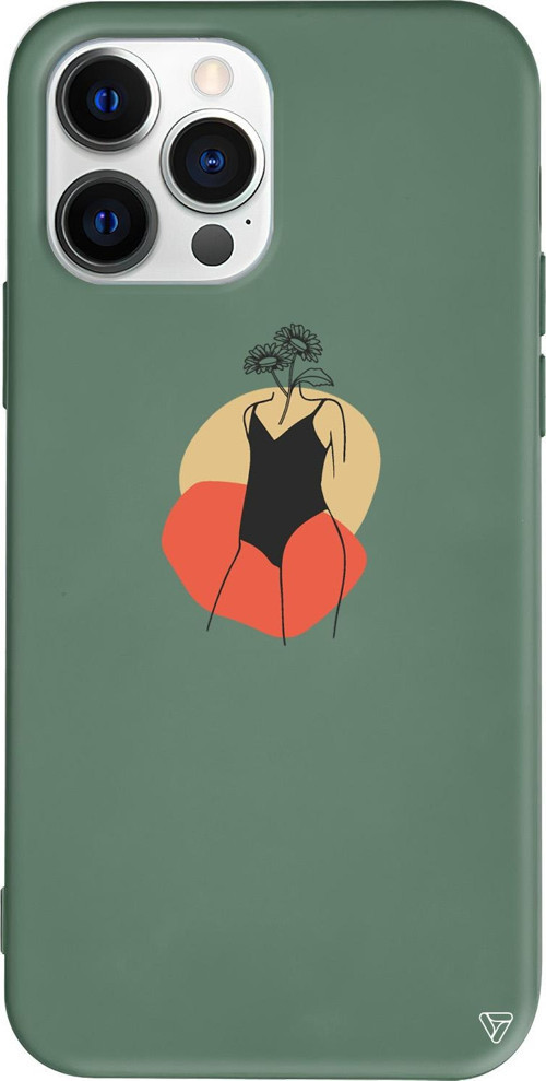 iPhone 15 Pro Max Uyumlu Yeşil Renkli Silikon Flower Girl Standing Telefon Kılıfı