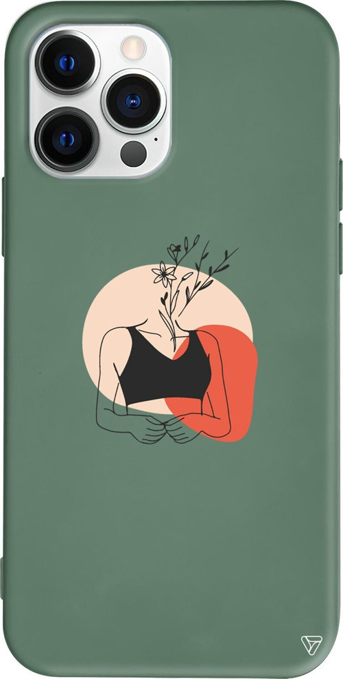 iPhone 15 Pro Max Uyumlu Yeşil Renkli Silikon Flower Girl Telefon Kılıfı