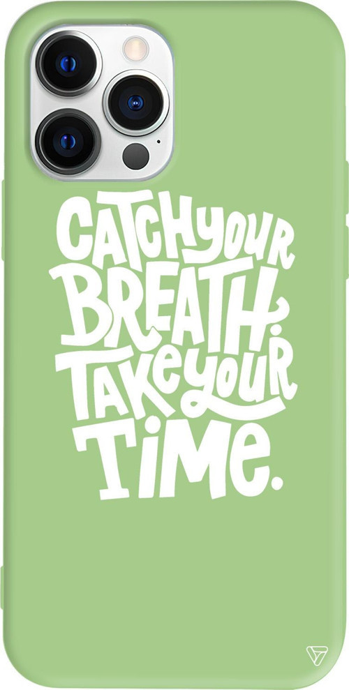 iPhone 15 Pro Uyumlu Açık Yeşil Renkli Silikon Catch Your Breath Telefon Kılıfı