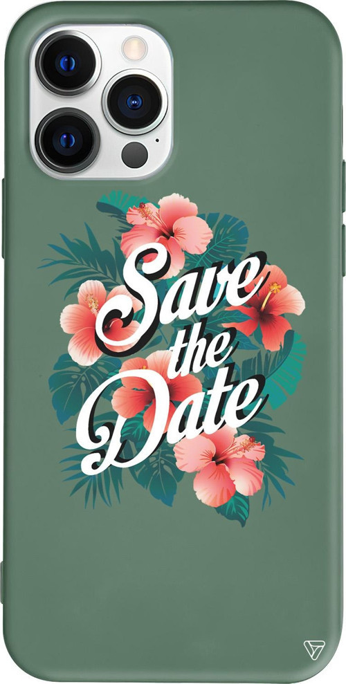 iPhone 15 Pro Max Uyumlu Yeşil Renkli Silikon Save the Date Telefon Kılıfı