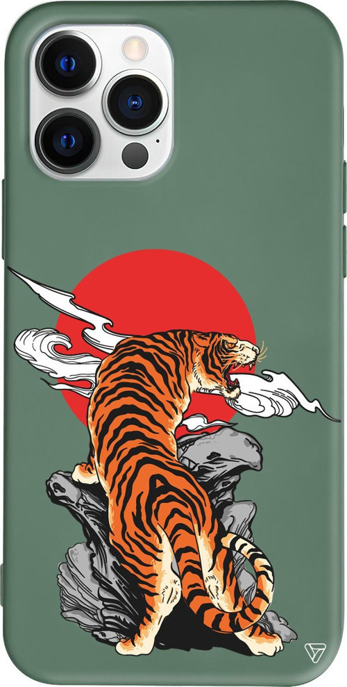 iPhone 15 Pro Max Uyumlu Yeşil Renkli Silikon Kükreyen Leopar Telefon Kılıfı