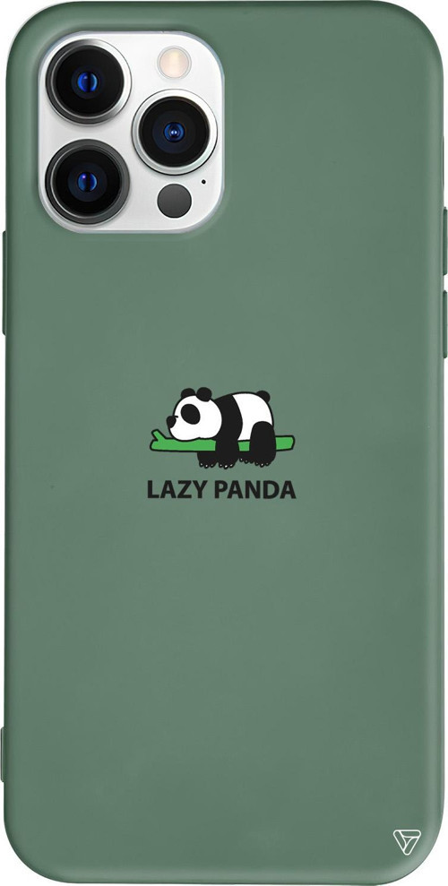 iPhone 15 Pro Max Uyumlu Yeşil Renkli Silikon Lazy Panda Telefon Kılıfı