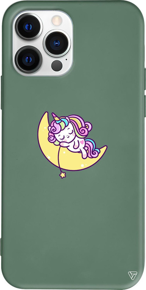 iPhone 15 Pro Max Uyumlu Yeşil Renkli Silikon  Sleepy Unicorn Telefon Kılıfı
