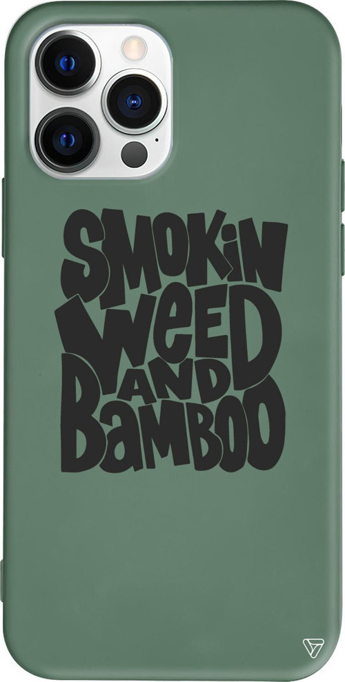 iPhone 15 Pro Max Uyumlu Yeşil Renkli Silikon Smokin Weed Telefon Kılıfı