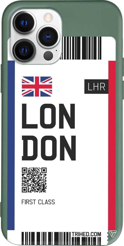iPhone 15 Pro Max Uyumlu Yeşil Renkli Silikon London Bileti Telefon Kılıfı