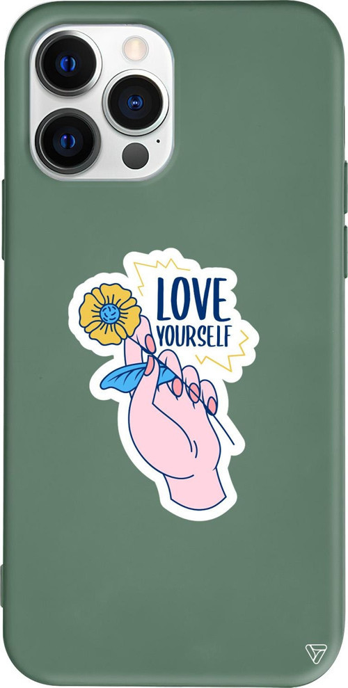 iPhone 15 Pro Max Uyumlu Yeşil Renkli Silikon Love Yourself Telefon Kılıfı