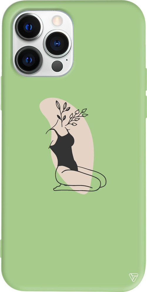 iPhone 15 Pro Uyumlu Açık Yeşil Renkli Silikon Flower Girl Sitting Telefon Kılıfı