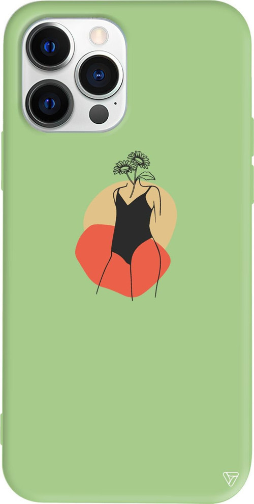 iPhone 15 Pro Uyumlu Açık Yeşil Renkli Silikon Flower Girl Standing Telefon Kılıfı