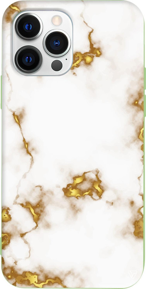 iPhone 15 Pro Uyumlu Açık Yeşil Renkli Silikon Gold Catlak Telefon Kılıfı