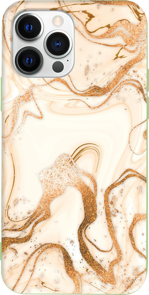 iPhone 15 Pro Uyumlu Açık Yeşil Renkli Silikon Gold Marble Telefon Kılıfı