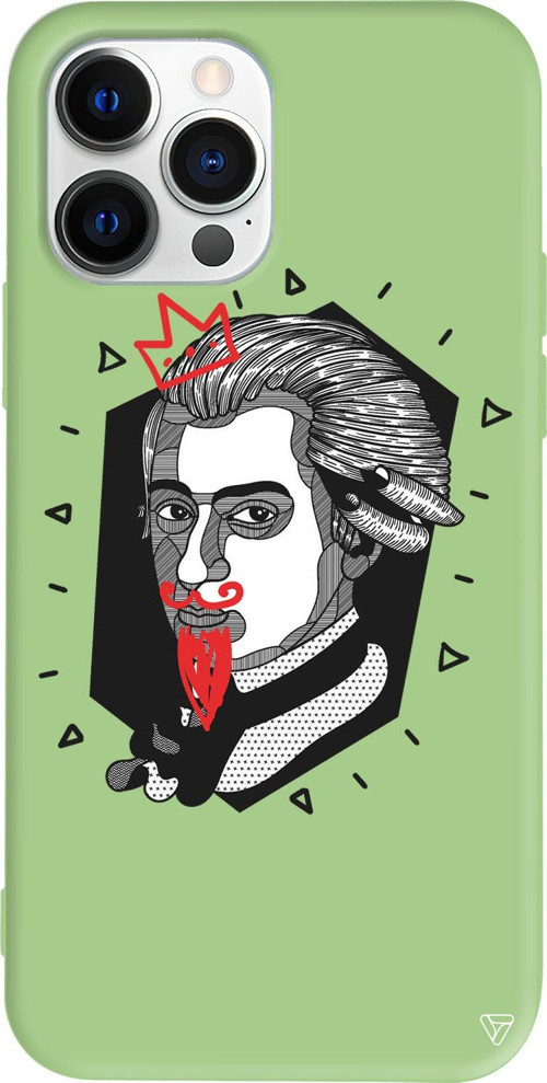 iPhone 15 Pro Uyumlu Açık Yeşil Renkli Silikon Amadeus Mozart Telefon Kılıfı