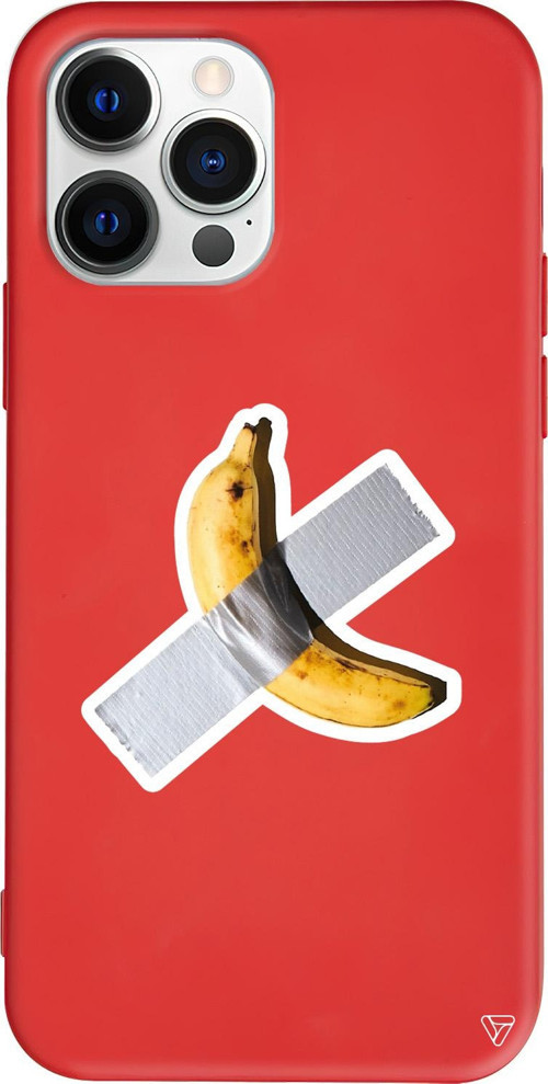iPhone 15 Pro Uyumlu Kırmızı Renkli Silikon Duvara Bantlanmış Muz Telefon Kılıfı