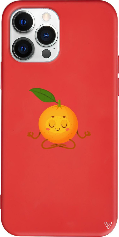 iPhone 15 Pro Uyumlu Kırmızı Renkli Silikon Meditasyon Portakal Telefon Kılıfı