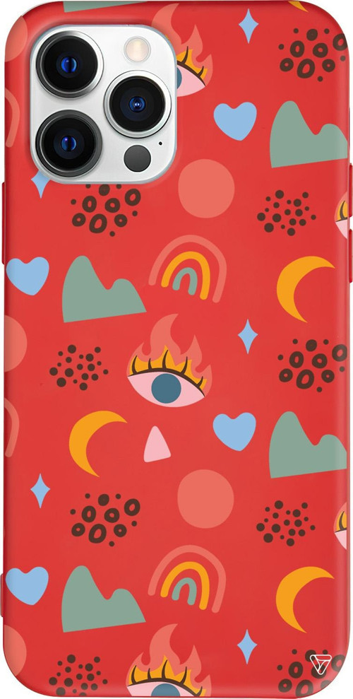iPhone 15 Pro Uyumlu Kırmızı Renkli Silikon Eyes Moon Abstract Koleksiyonu Telefon Kılıfı