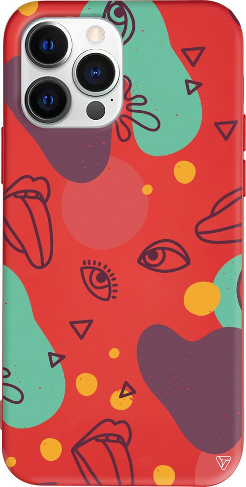 iPhone 15 Pro Uyumlu Kırmızı Renkli Silikon Mor Soyut Abstract Koleksiyonu Telefon Kılıfı