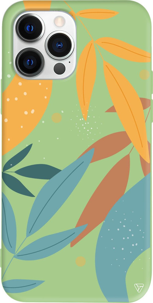 iPhone 15 Pro Uyumlu Açık Yeşil Renkli Silikon Leaf Shape Abstract Koleksiyonu Telefon Kılıfı