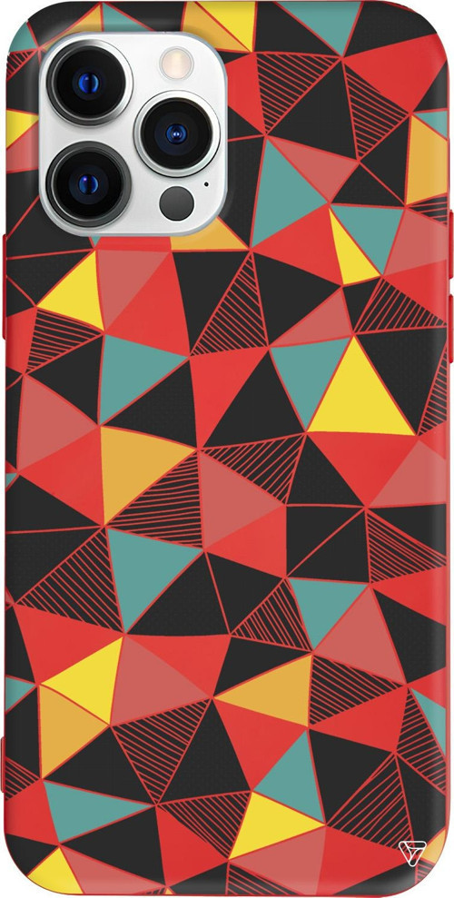 iPhone 15 Pro Uyumlu Kırmızı Renkli Silikon Mosaic Abstract Koleksiyonu Telefon Kılıfı
