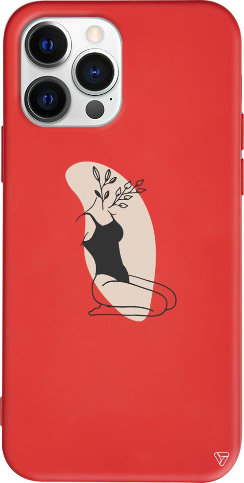 iPhone 15 Pro Uyumlu Kırmızı Renkli Silikon Flower Girl Sitting Telefon Kılıfı