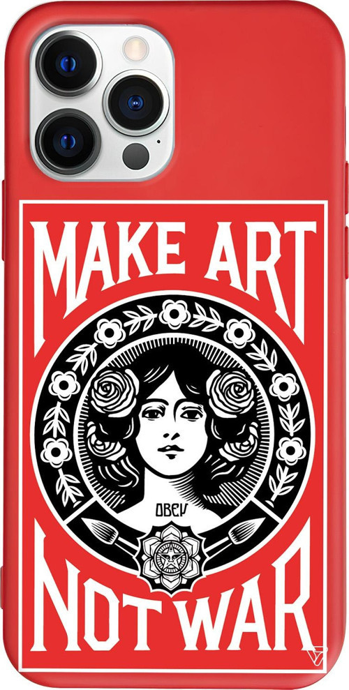 iPhone 15 Pro Uyumlu Kırmızı Renkli Silikon Obey Make Love Telefon Kılıfı