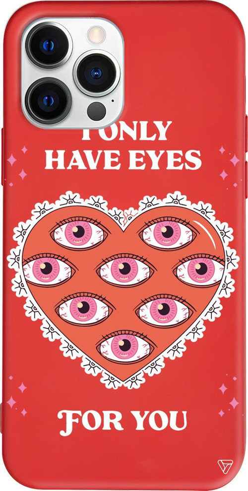 iPhone 15 Pro Uyumlu Kırmızı Renkli Silikon Only Have Eyes Telefon Kılıfı