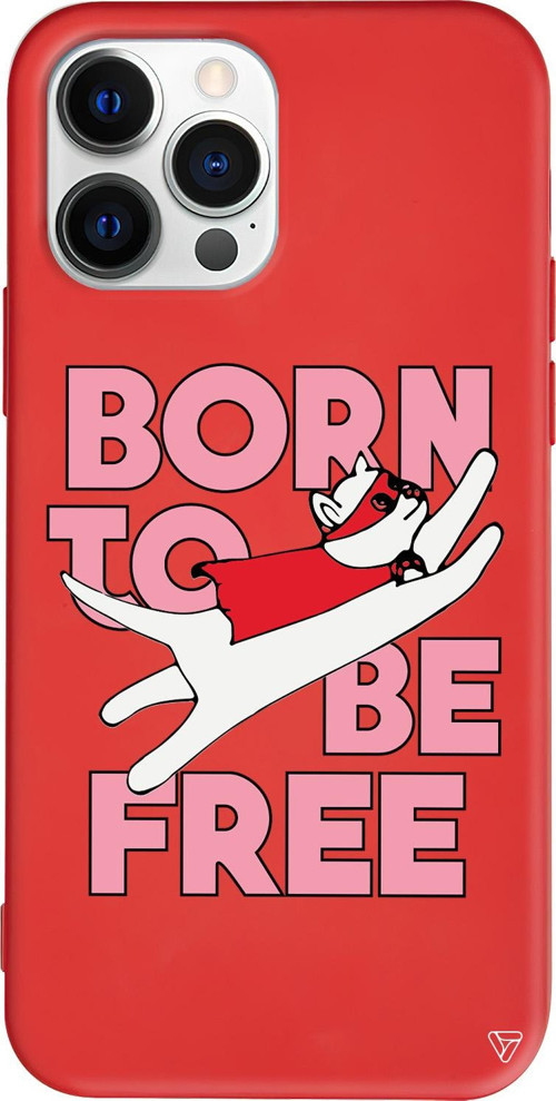iPhone 15 Pro Uyumlu Kırmızı Renkli Silikon Born to be Free Telefon Kılıfı