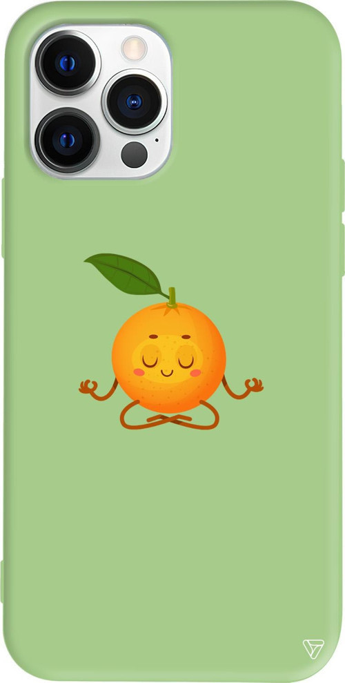 iPhone 15 Pro Uyumlu Açık Yeşil Renkli Silikon Meditasyon Portakal Telefon Kılıfı
