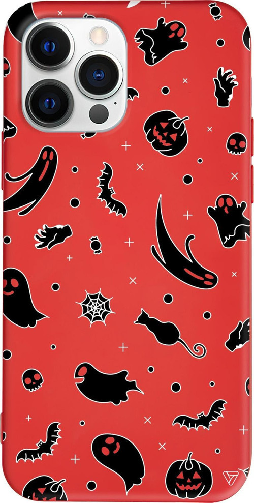 iPhone 15 Pro Uyumlu Kırmızı Renkli Silikon Cadılar Bayramı Halloween Black Telefon Kılıfı