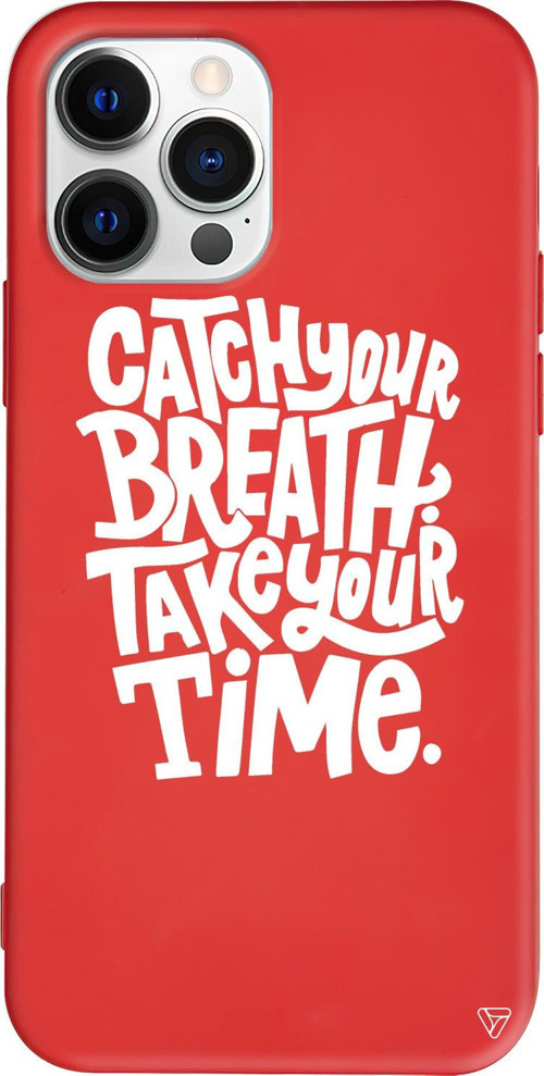 iPhone 15 Pro Uyumlu Kırmızı Renkli Silikon Catch Your Breath Telefon Kılıfı