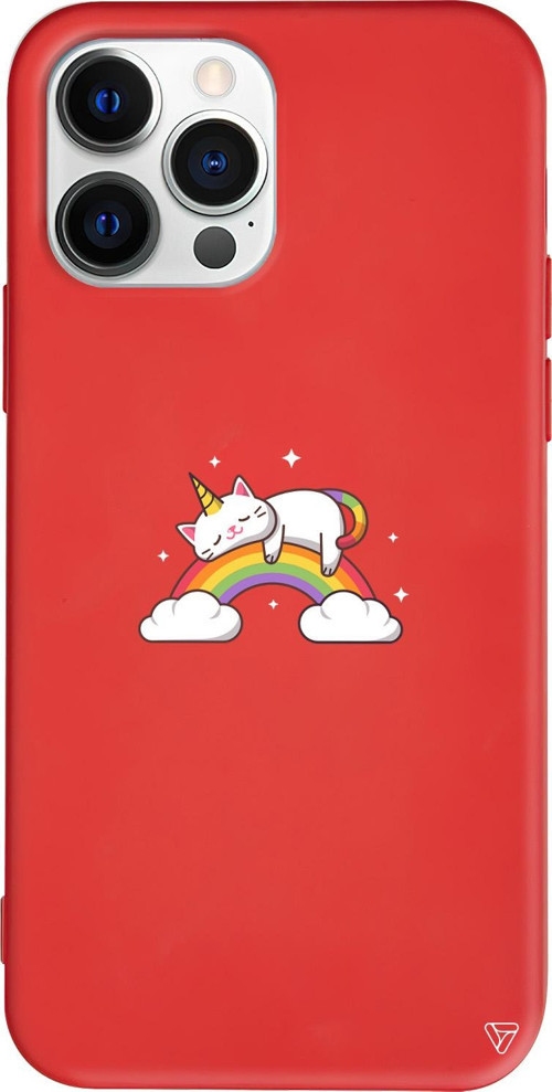 iPhone 15 Pro Uyumlu Kırmızı Renkli Silikon Caticorn 2  Telefon Kılıfı