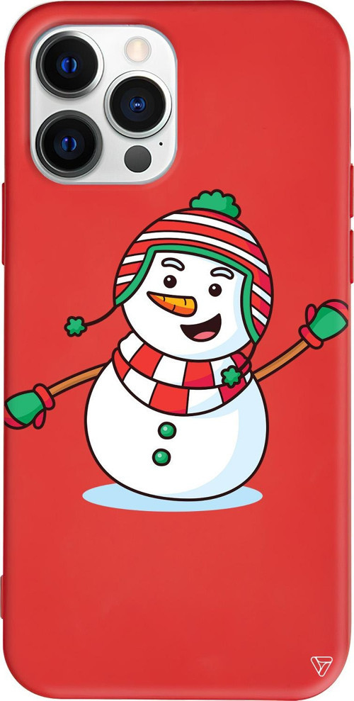 iPhone 15 Pro Uyumlu Kırmızı Renkli Silikon Snowman 2 Telefon Kılıfı