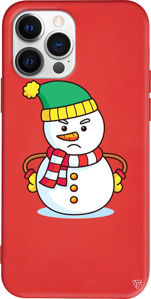iPhone 15 Pro Uyumlu Kırmızı Renkli Silikon Snowman 3 Telefon Kılıfı