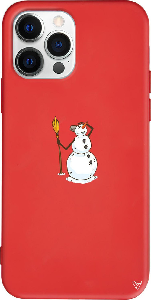iPhone 15 Pro Uyumlu Kırmızı Renkli Silikon Snowman Looking Around Uyumlu Telefon Kılıfı