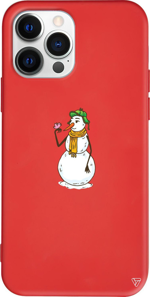 iPhone 15 Pro Uyumlu Kırmızı Renkli Silikon Snowman With Bird Telefon Kılıfı