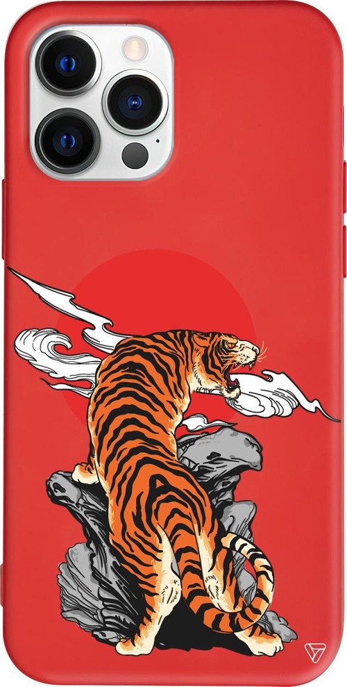 iPhone 15 Pro Uyumlu Kırmızı Renkli Silikon Kükreyen Leopar Telefon Kılıfı