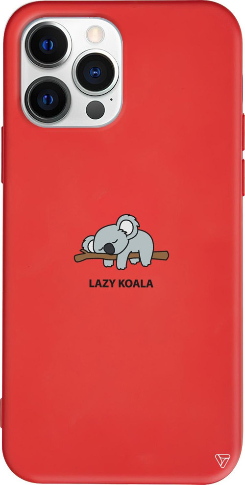 iPhone 15 Pro Uyumlu Kırmızı Renkli Silikon Lazy Koala Telefon Kılıfı