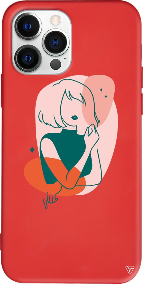 iPhone 15 Pro Uyumlu Kırmızı Renkli Silikon Cute Girl Telefon Kılıfı
