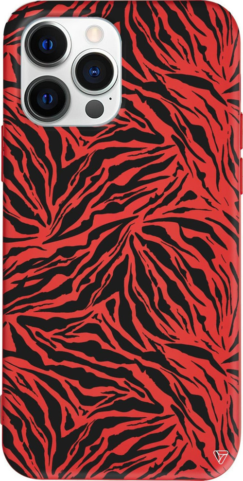 iPhone 15 Pro Uyumlu Kırmızı Renkli Silikon Leopar Siyah Telefon Kılıfı
