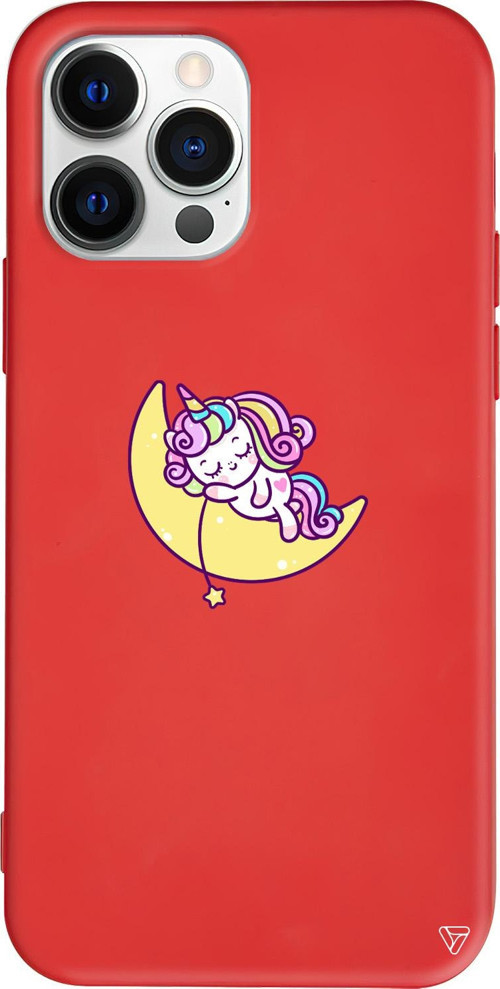 iPhone 15 Pro Uyumlu Kırmızı Renkli Silikon Sleepy Unicorn Telefon Kılıfı