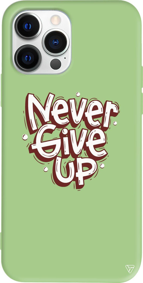 iPhone 15 Pro Uyumlu Açık Yeşil Renkli Silikon Never Give Up Telefon Kılıfı