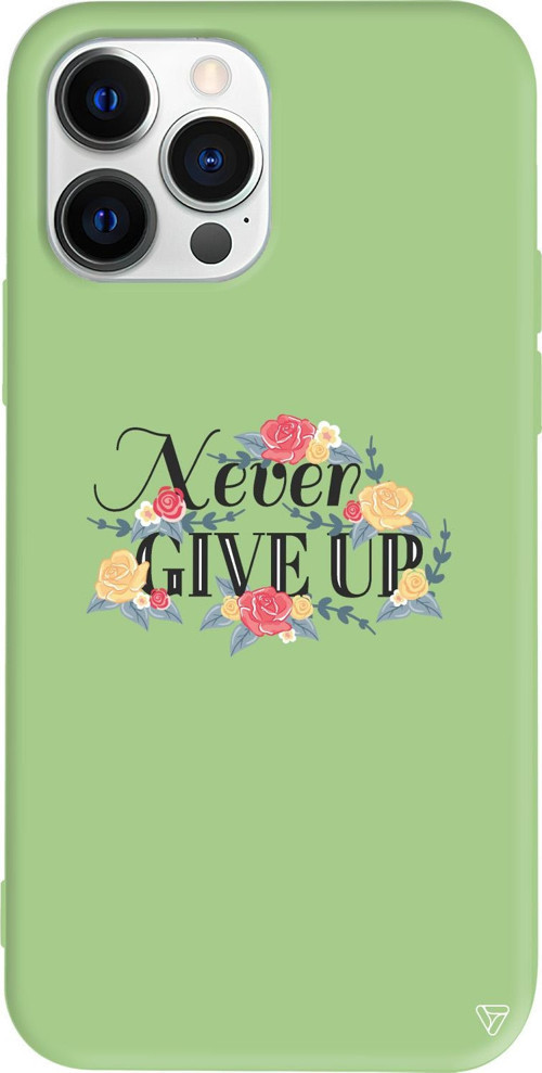 iPhone 15 Pro Uyumlu Açık Yeşil Renkli Silikon Never Give Up 2 Telefon Kılıfı
