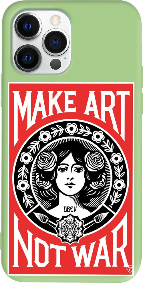 iPhone 15 Pro Uyumlu Açık Yeşil Renkli Silikon Obey Make Love Telefon Kılıfı