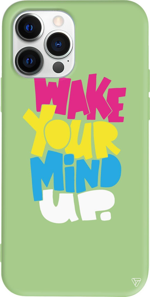 iPhone 15 Pro Uyumlu Açık Yeşil Renkli Silikon Wake Your Mind Up Telefon Kılıfı