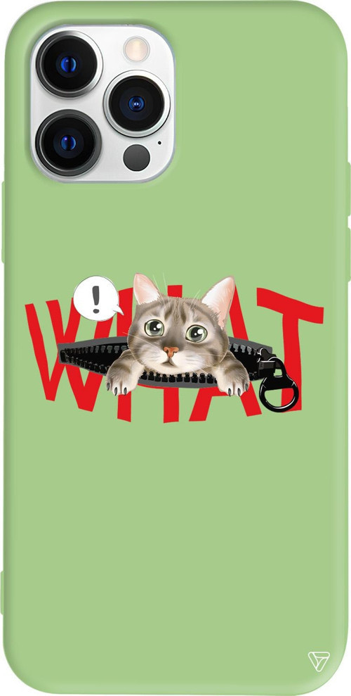 iPhone 15 Pro Uyumlu Açık Yeşil Renkli Silikon What! Kedi Telefon Kılıfı