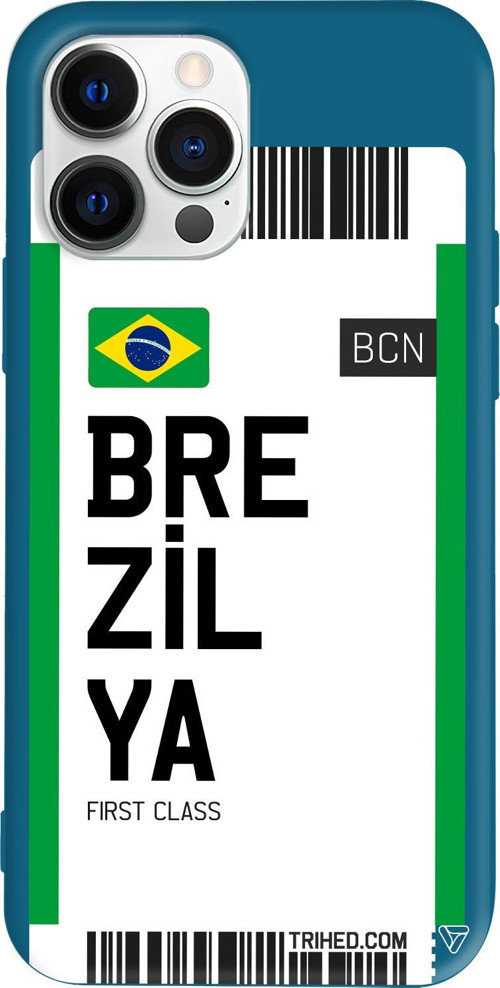 iPhone 15 Pro Uyumlu Lacivert Renkli Silikon Brezilya Bileti Telefon Kılıfı