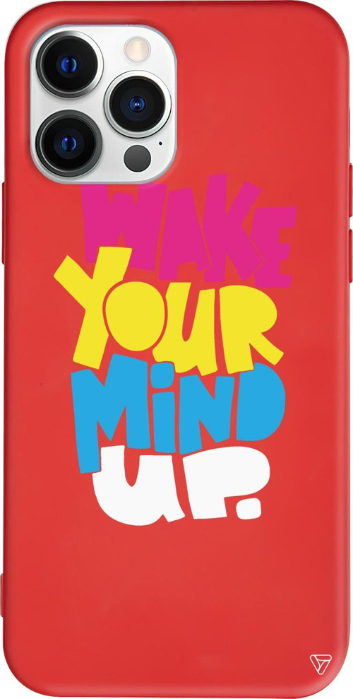 iPhone 15 Pro Uyumlu Kırmızı Renkli Silikon Wake Your Mind Up Telefon Kılıfı