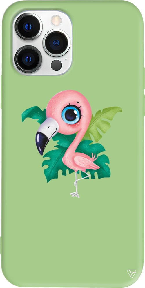 iPhone 15 Pro Uyumlu Açık Yeşil Renkli Silikon Yavru Flamingo Telefon Kılıfı