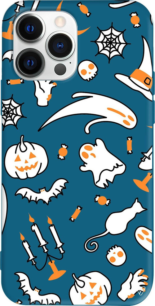 iPhone 15 Pro Uyumlu Lacivert Renkli Silikon Cadılar Bayramı It's Halloween Telefon Kılıfı
