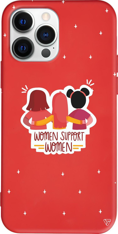 iPhone 15 Pro Uyumlu Kırmızı Renkli Silikon Woman Support Telefon Kılıfı