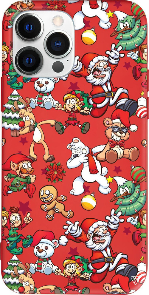 iPhone 15 Pro Uyumlu Kırmızı Renkli Silikon Xmas Monsters Telefon Kılıfı