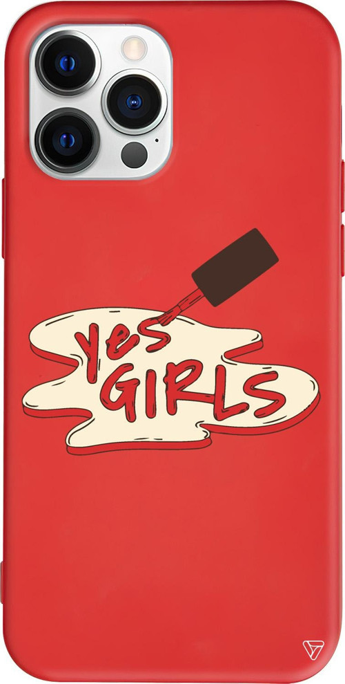 iPhone 15 Pro Uyumlu Kırmızı Renkli Silikon Yes Girls Telefon Kılıfı